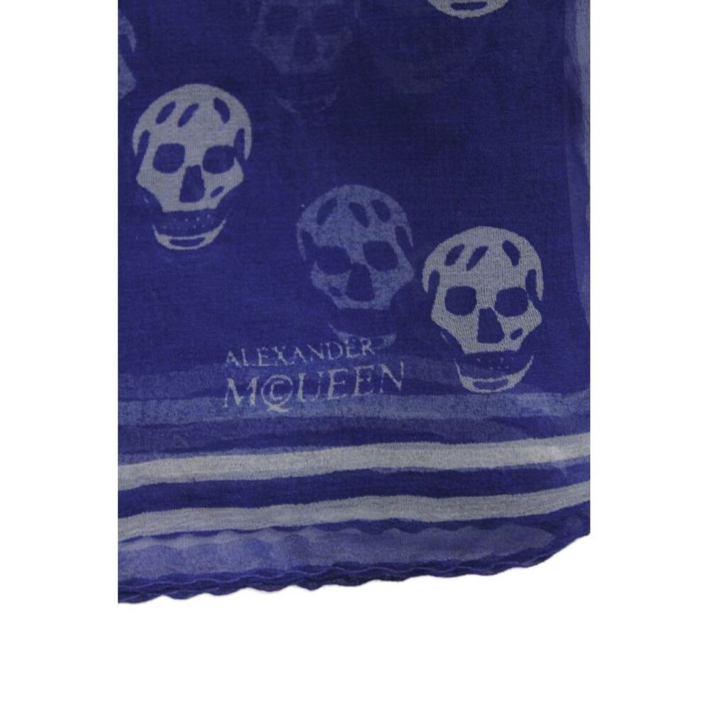 Alexander McQueen Womens Silk Chiffon Skull Pattern Scarf Blue 47.2 x 41 In - Picture 2 of 5